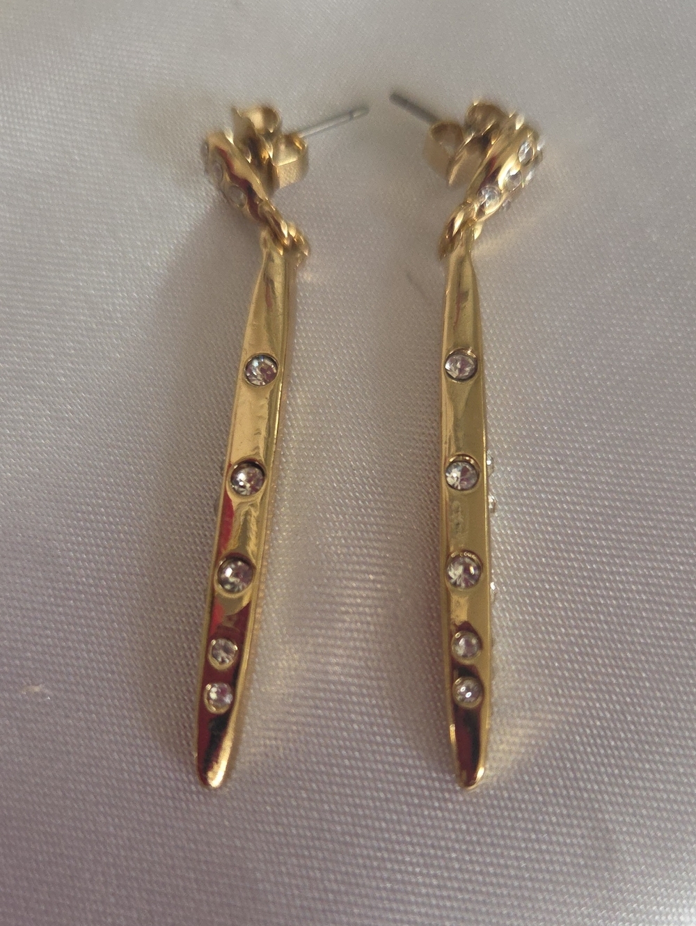18k Gold Plated  Linear Drop Earrings with Clear Stones - Women Jewelry